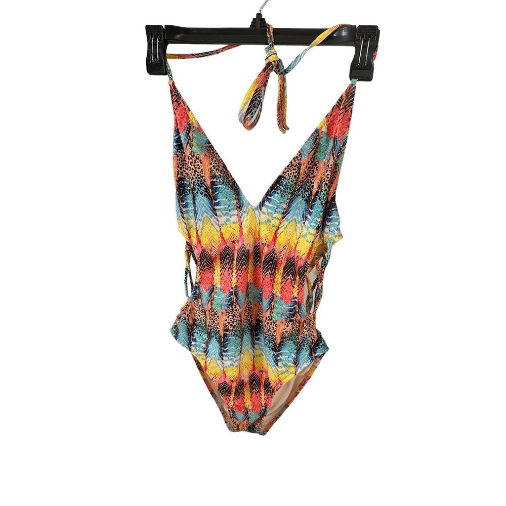 milly cabana one piece swimsuit size Med multi monokini string side halter